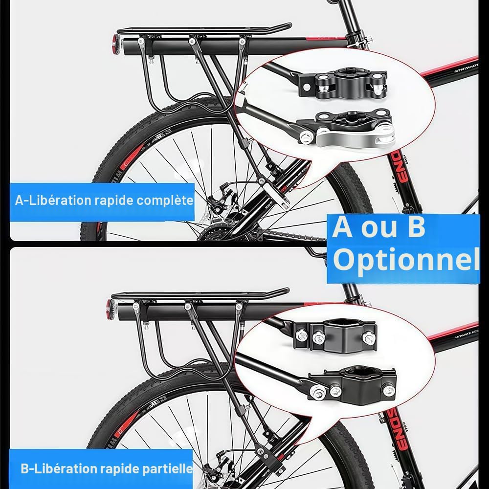 Porte-Bagages arrière pour vélo, capacité de 50 kg, avec Support réfléchissant et réglable à dégagement Rapide pour vélo de Montagne