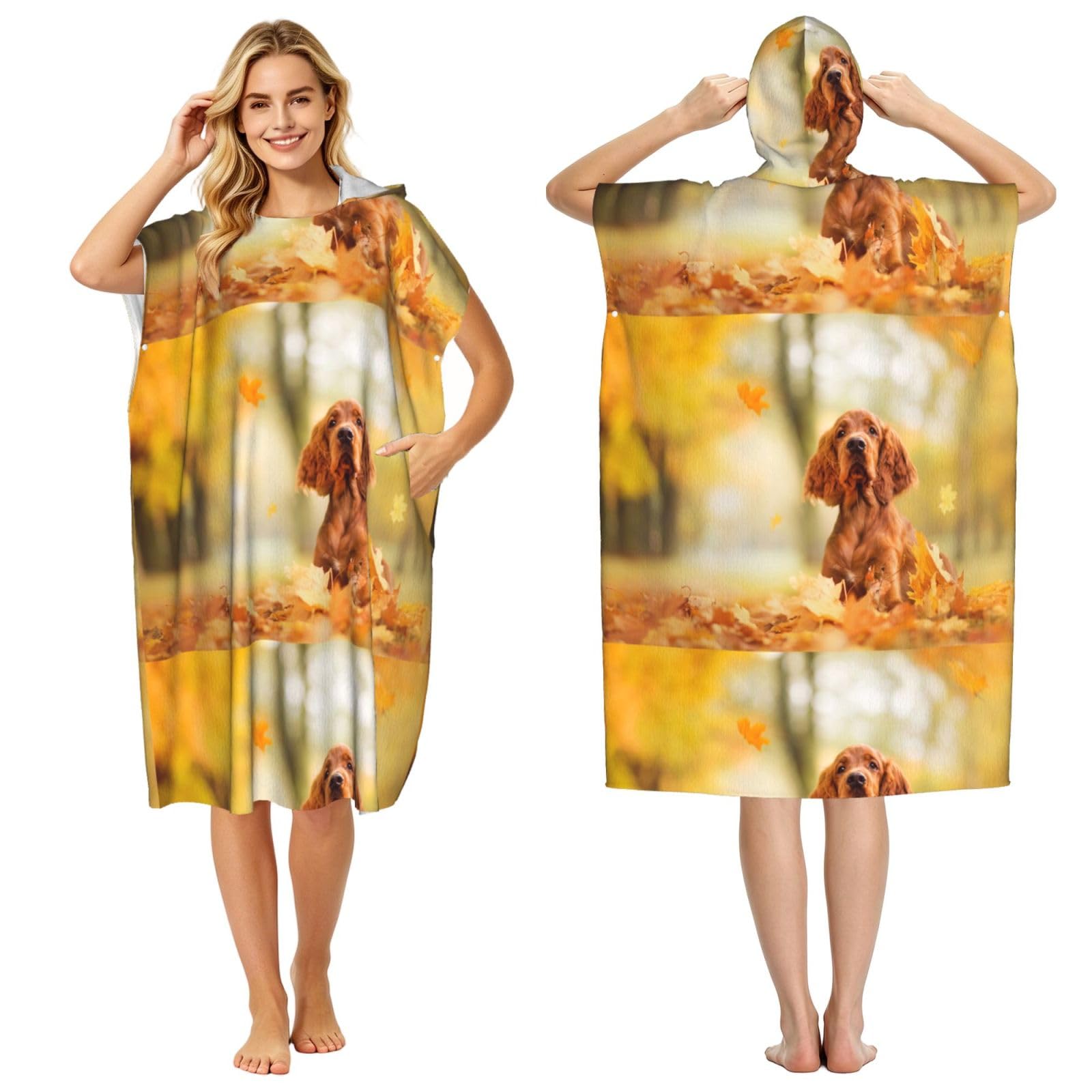 Poadnly Cocker Spaniel Autumn Park Brown Spaniel Dogs, Adult Hooded Beach Towel 90 x 110 cm,Changing Bath Robe, Surf Poncho Towel For Women Men