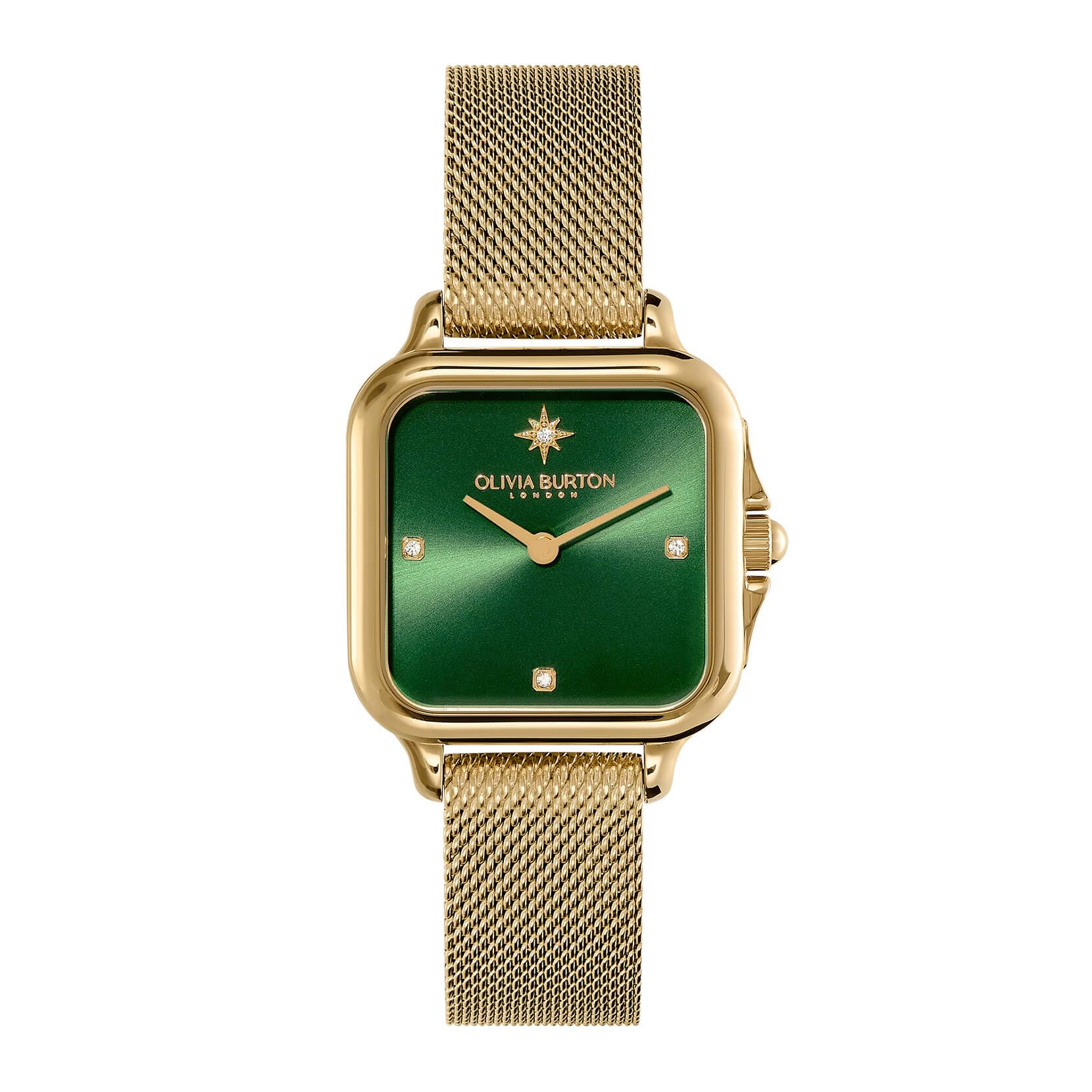 Olivia Burton Grosvenor Qtz Basic Slim Green Square Dial Womens Watch|Ionic Plated Thin Gold Steel Material|Gold Color Band - 24000087 (B0CJ5D2P1N) Amazon Price History, Amazon Price Tracker