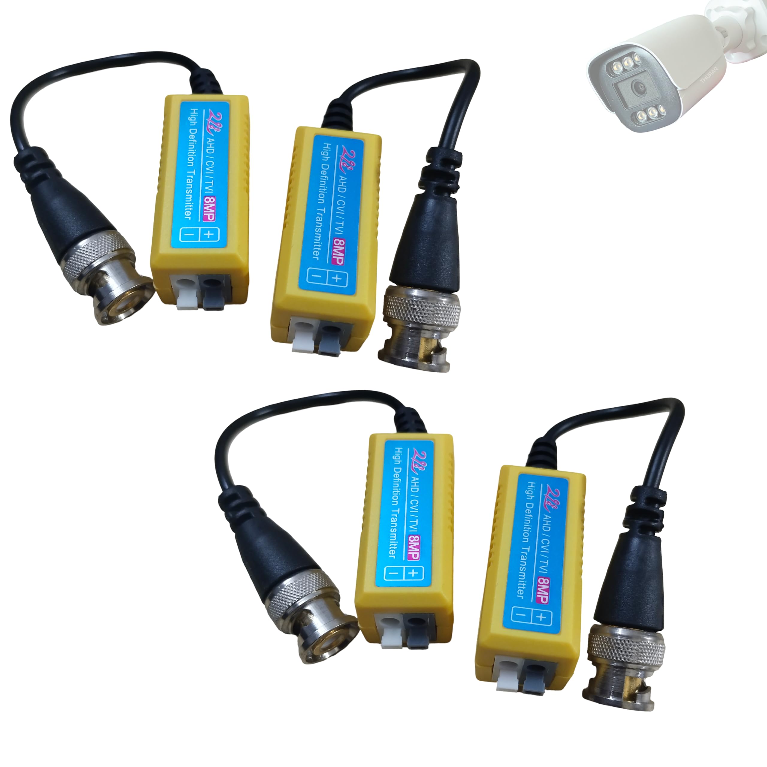 Passive Transceiver Video Balun Split Joint HD-CVI/TVI/CVBS/AHD for Full HD Camera Mini CCTV BNC DVR Security Outdoor Surveillance System, Yellow (Pack of 2 Pairs)