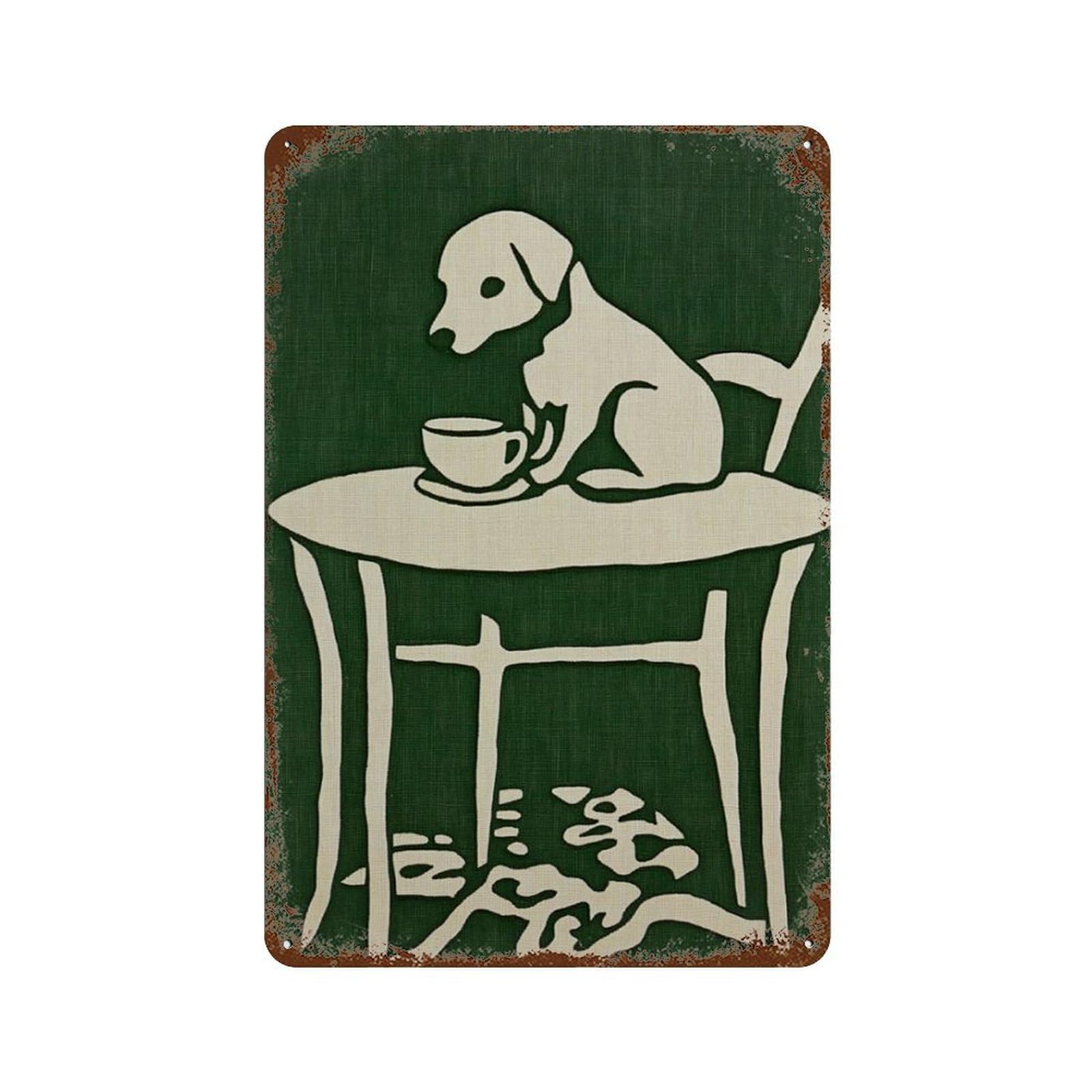 xiaoxiaoshen Dog Coffee Minimal Animal Cute Kitchen Scandinavian Style Wall Decor Art Metal Tin Poster Modern Home Decor Art Home Bar Shop Decorations Vintage Sign 30x20cm