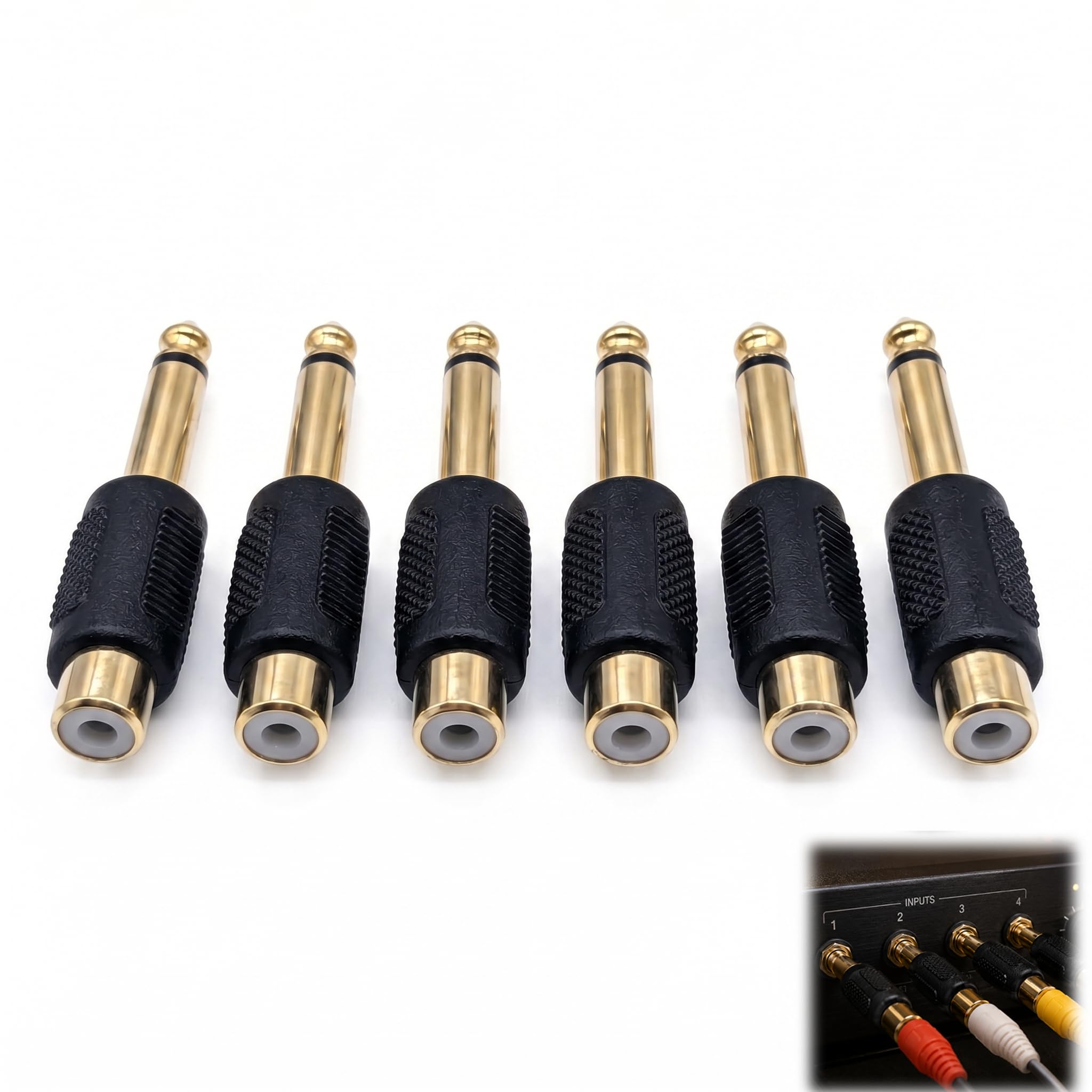 6 Stück Cinch auf 6,35mm Klinke, RCA auf 6,35mm Adapter, Audio Adapter Mono Klinke Stecker auf Cinch Buchse, für Verstärker Lautsprecher Mischpulte Instrumente Heimkino und Musik Anwendungen Zuhause