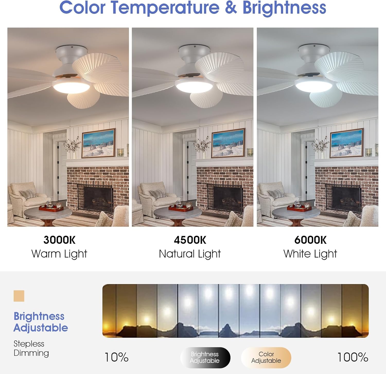 Kviflon Tropical Ceiling Fans with Lights and Remote/APP Control, 45 Inch Low Profile Flush Mount Ceiling Fans, Palm Leaf Ceiling Fan with Light for Bedroom Patios Porch Outdoor, White