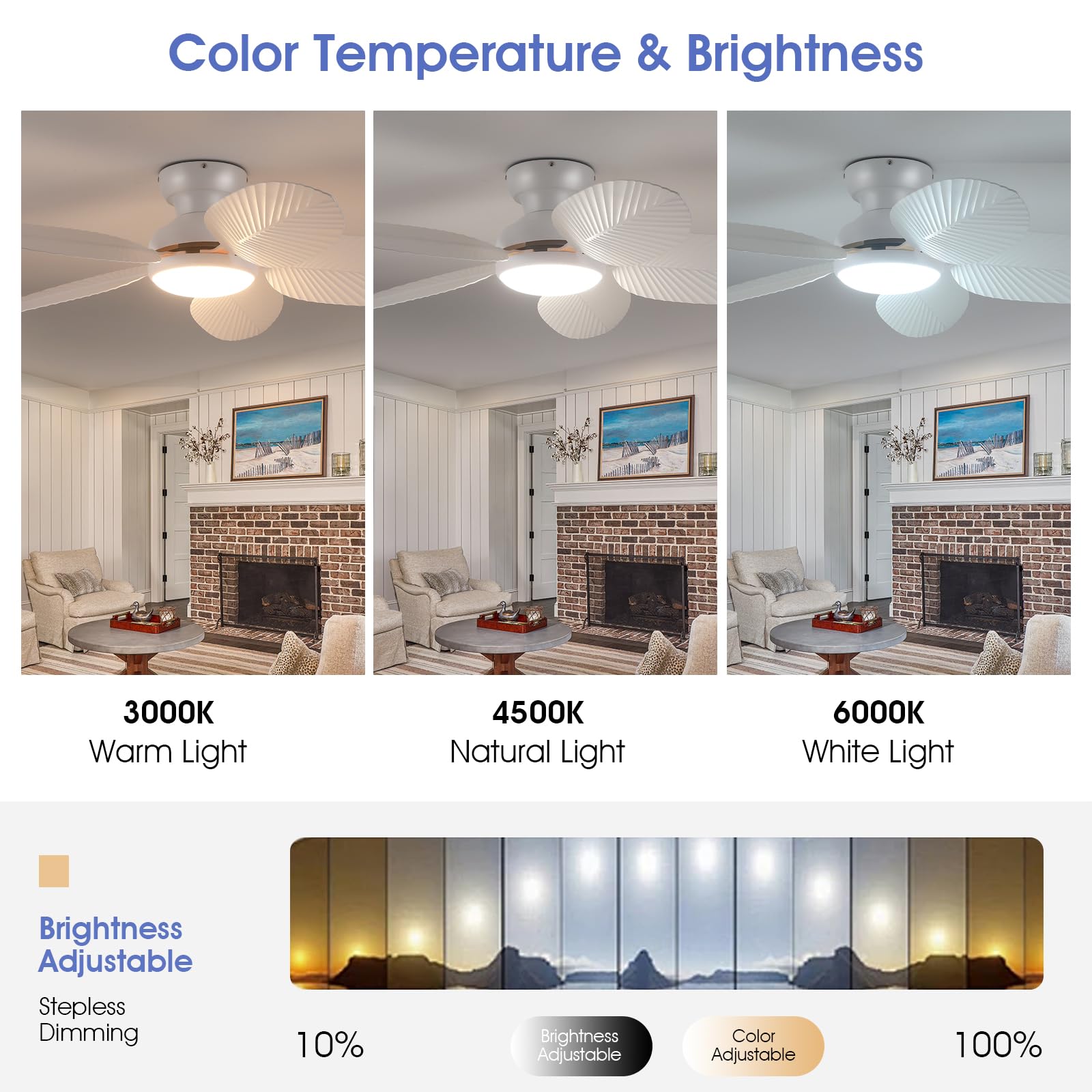 Ventilateur De Plafond Avec Lumière, 3 Températures De Couleur Minuterie 6 Vitesses De Ventilation Plafonnier Avec Telecommande 56 Cm 95588226