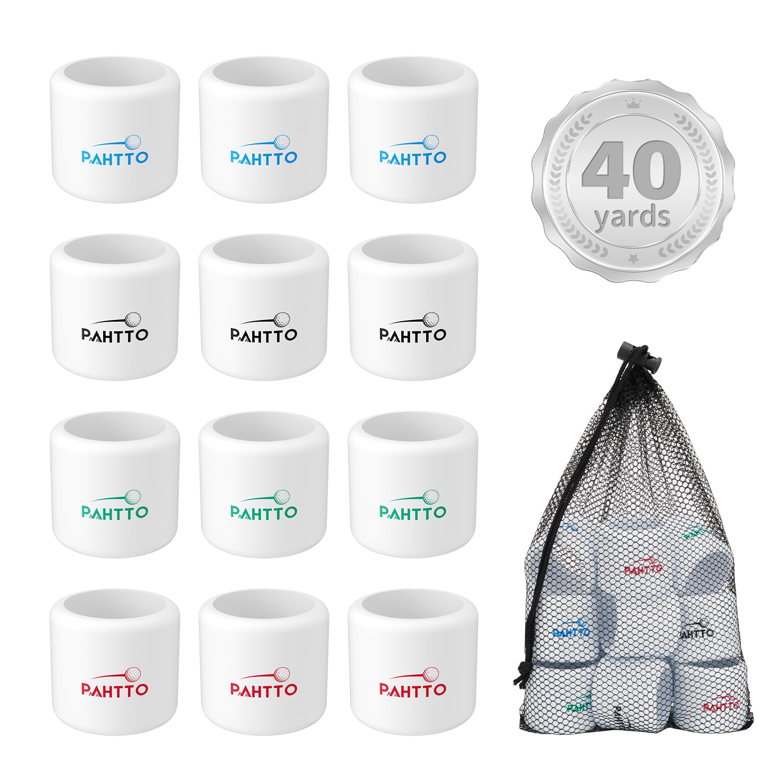 PAHTTO Balles de Golf d'entraînement, 12 pièces, Sensation de Frappe réaliste et Distance de vol limitée (Maximum 40 Yards), Plastique, 42 mm, pour s'entraîner avec Un Swing Complet dans Le Jardin