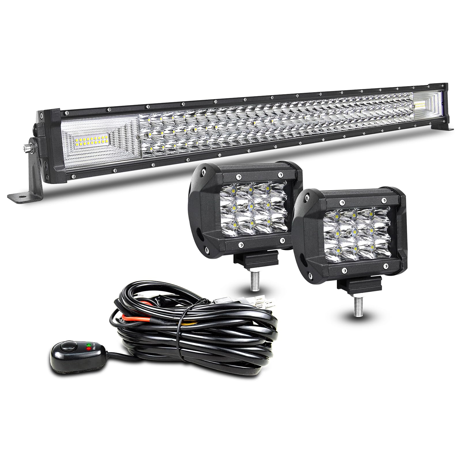 AUXTINGS 82 cm 405W 3 fila Dritta Barra LED Fuoristrada +10 cm 36W Barra Luce a Led Con 12V Cablaggio di Fascio Spot e Inondazione Fari LED Luci da Lavoro per Trattore Auto Camion Barca 4x4 ATV