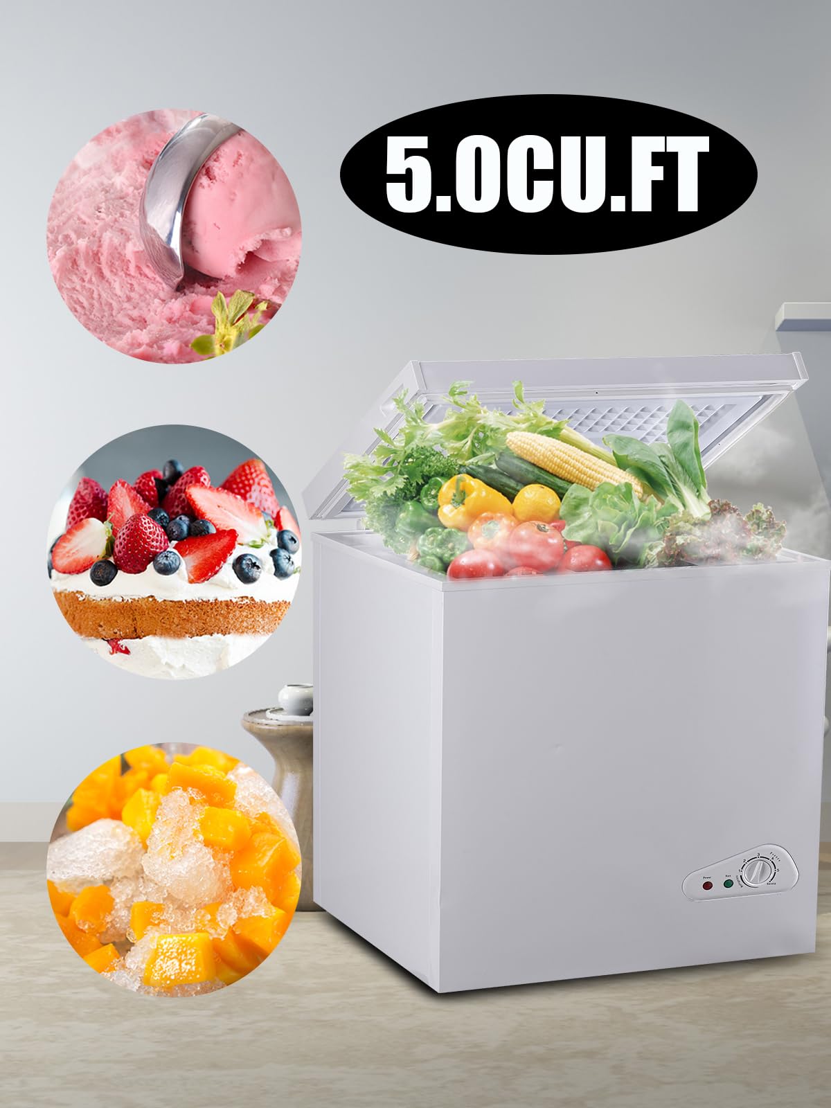 Kribbling 5.0 Cu.Ft Chest Freezer With 7 Gears Temperature Control(-16f To -48f), Deep Freezer With A Removable Basket, For House, Kitchen, Garage, Basement, Shop, White, Flg-86q on Fridge.com - View 2
