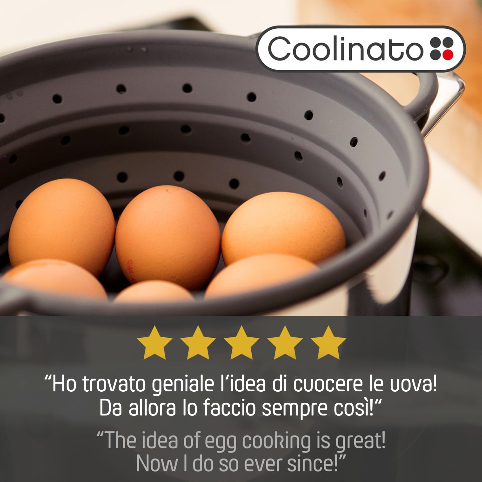 Coolinato – Scolapasta silicone pieghevole 20 cm grigio – Colino per pasta, verdura e frutta - Colapasta per lavastoviglie, senza BPA e termoresistente fino a 230°C - Setaccio salvaspazio richiudibile