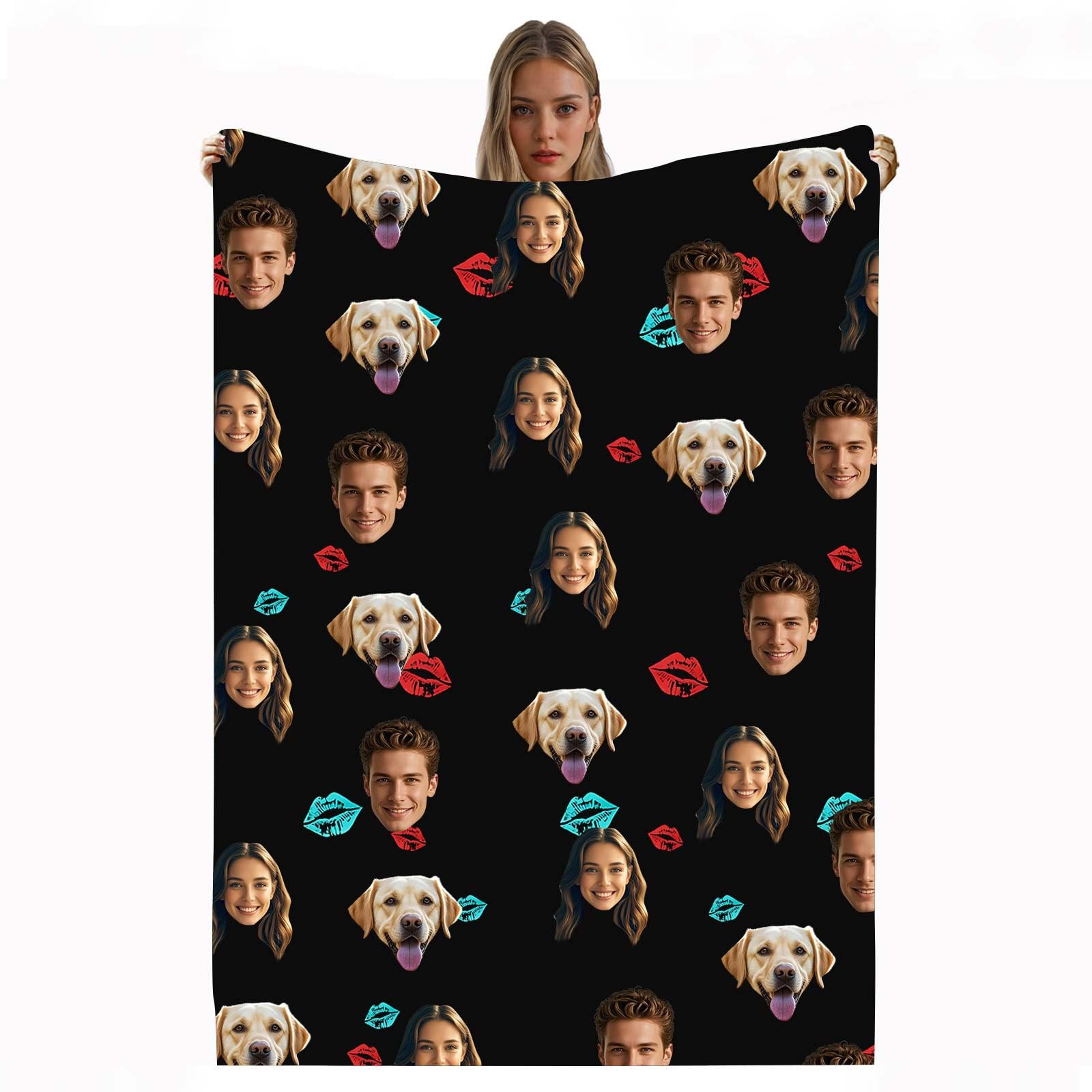 Custom Blanket with Face Picture, Customized Fleece Photo Blankets, Personalized Throw Blanket Gift for Dad, Mom, Kids, Dogs, Friends or Lover Birthday Christmas Valentines Day