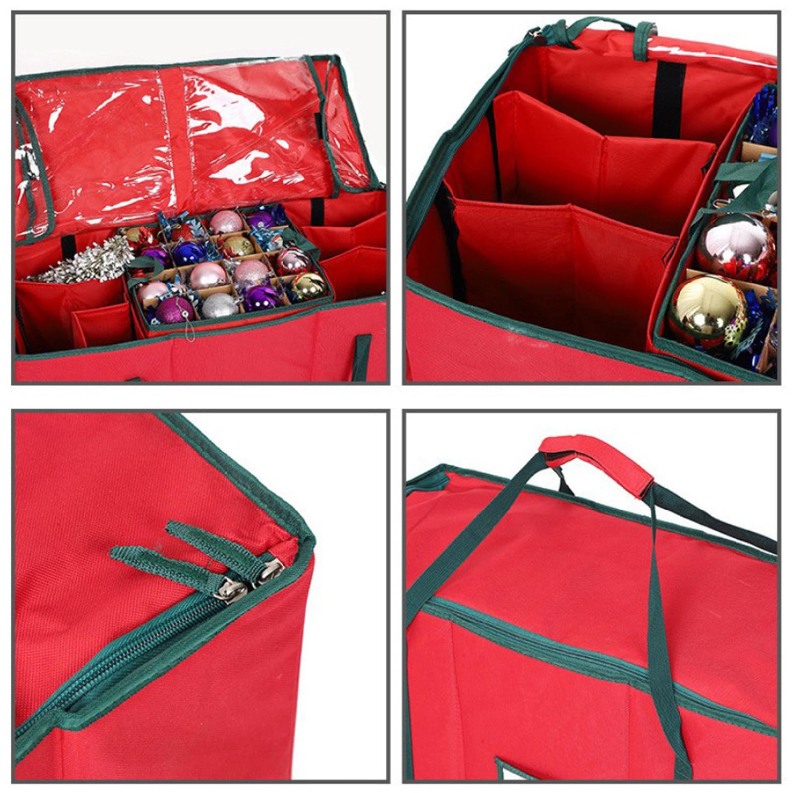 ENEN Weihnachtskugeln Aufbewahrung, 80 Fächer Weihnachtskugelboxen, 600D Oxford-Gewebe Aufbewahrungsbox Weihnachtskugeln mit Deckel, Griffen, Verstellbaren Trennwänden (Schwarz,71x31x45cm)