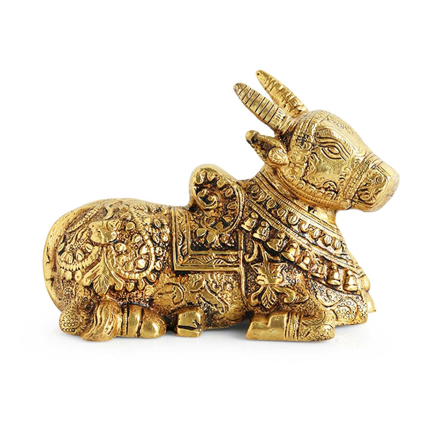 ExclusiveLane 'Nandi Cow' Brass Shiva's Bull Statue Showpiece for Home Temple (Pure Brass, 0.9 Kg) |Nandi Cow Brass Statue Nandi for Puja Temple Nandi Brass Idol Nandi Idol for Pooja Nandi for Mandir