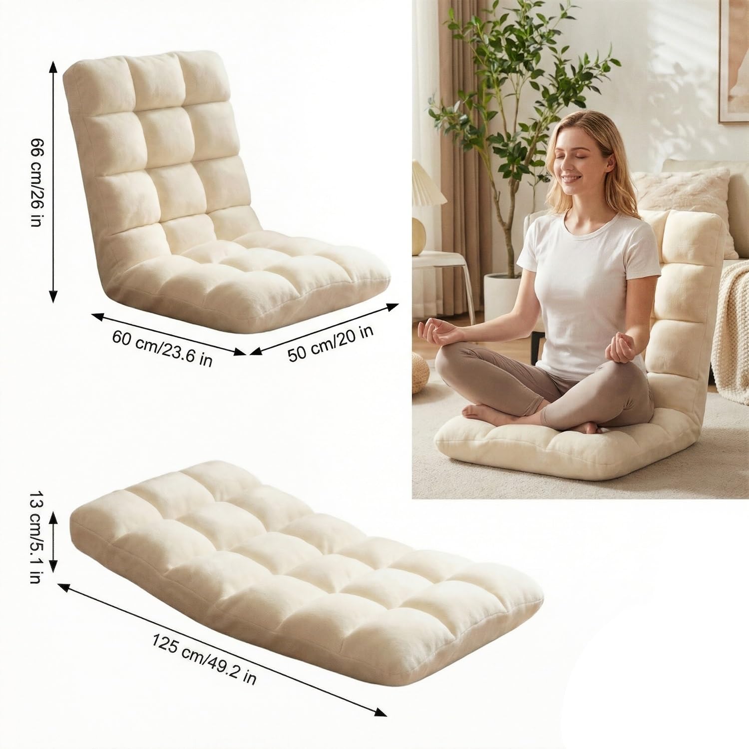 Silla de Suelo Ajustable con Respaldo, Sofá Gaming Plegable 5 Posiciones para Meditación Lectura, Esenciales para Habitación y Ver TV