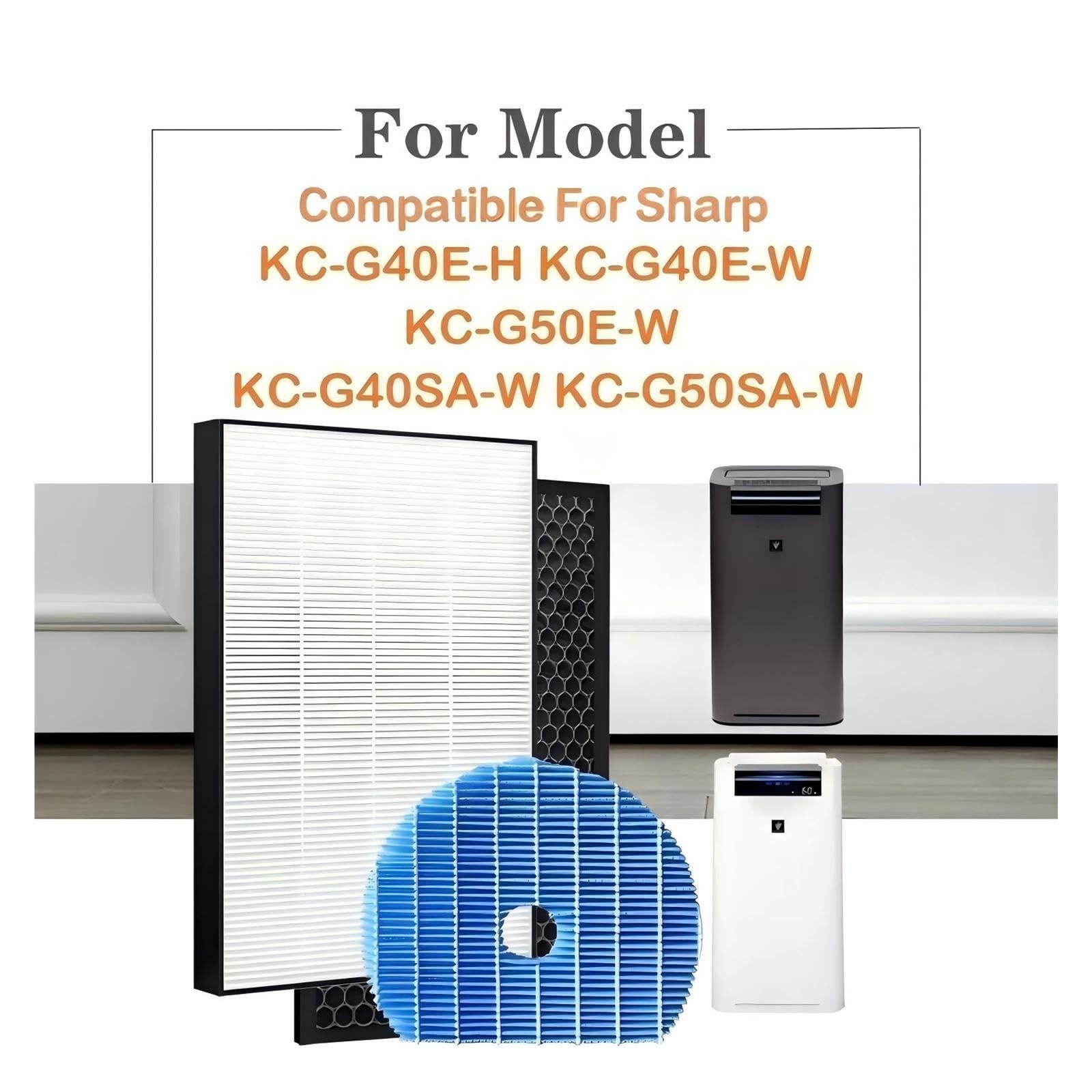 Filtro De Carbón Hepa Purificador De Aire, For KC-G40E KC-G40E-H | Compatible con Sharp KC-G40E-W KC-G50E KC-G50E-W, alta eficiencia, bajo nivel de ruido(1 SET and Humidifier)