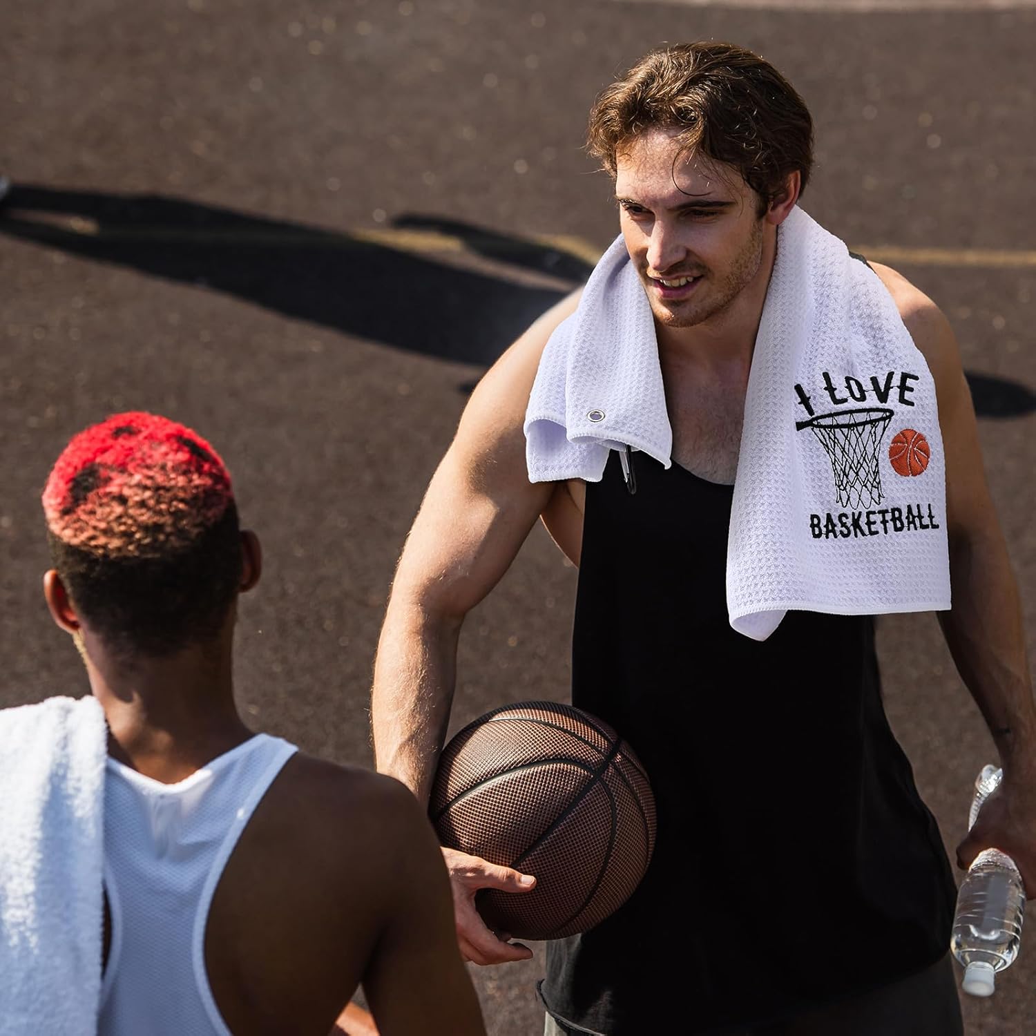 VitalCozy 4 Pieces Funny Basketball Towel 16 x 24 Inch Embroidered Basketball Sweat Towels with Clip Workout Towel Hand Bath Towels Basketball Player Sports Gifts for Men, 4 Styles - Image 5