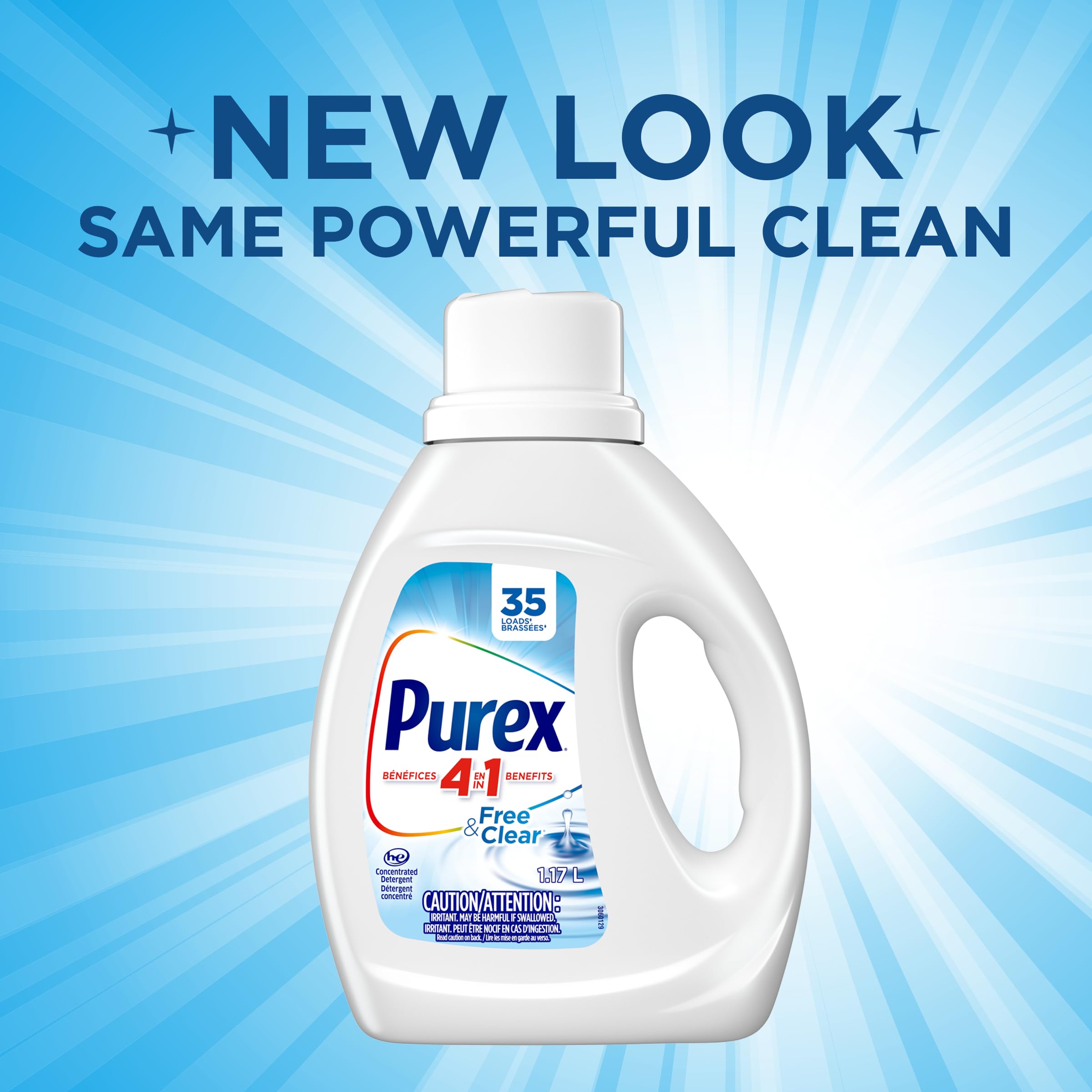 Purex Free and Clear, Concentrated Hypoallergenic Liquid Laundry Detergent for Sensitive Skin, Free of Perfumes and Dyes, 1.17L, 35 Wash Loads, HE Compatible - 3