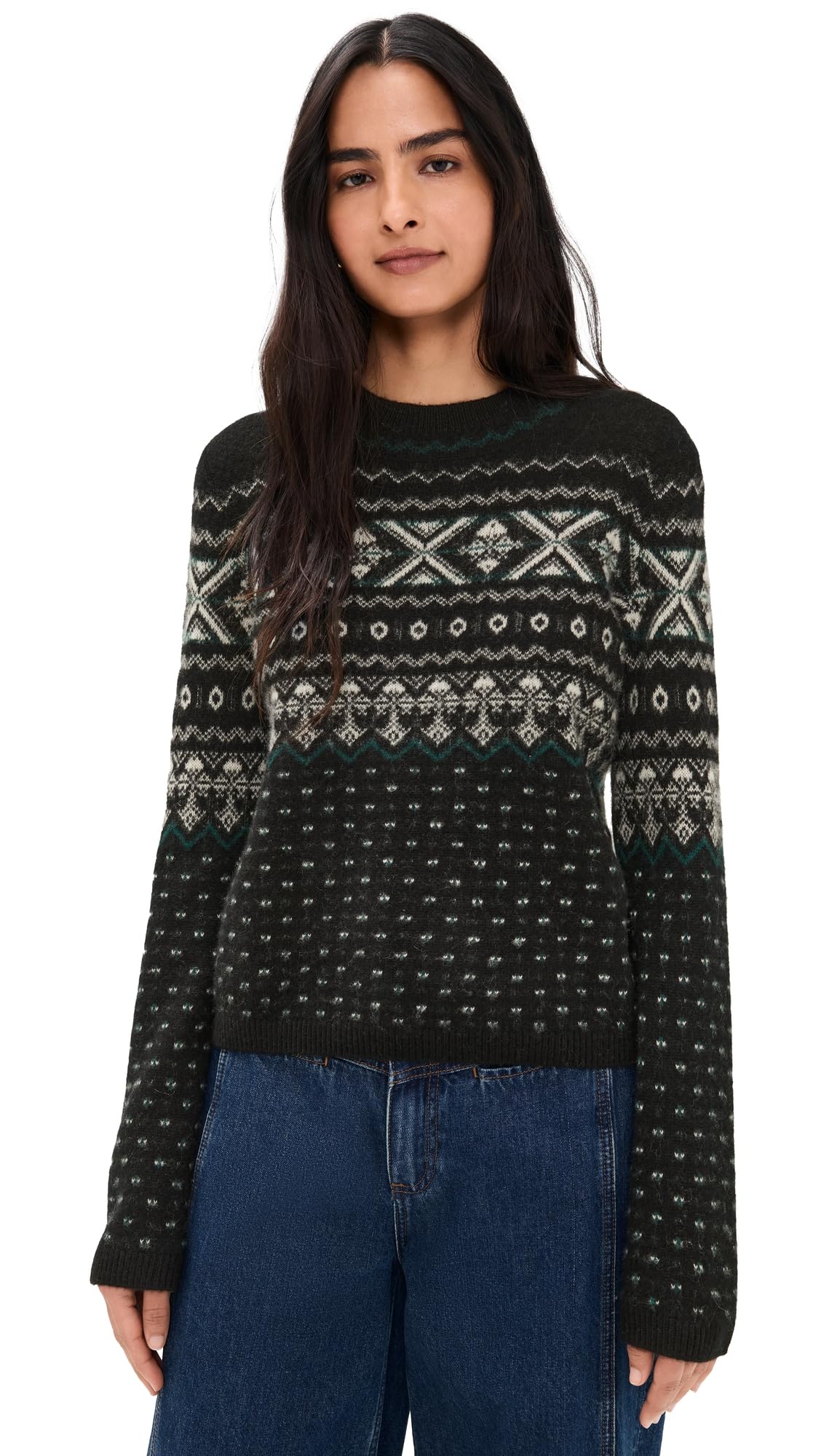 Vince Womens Boiled Fair Isle Mock Neck Sweater