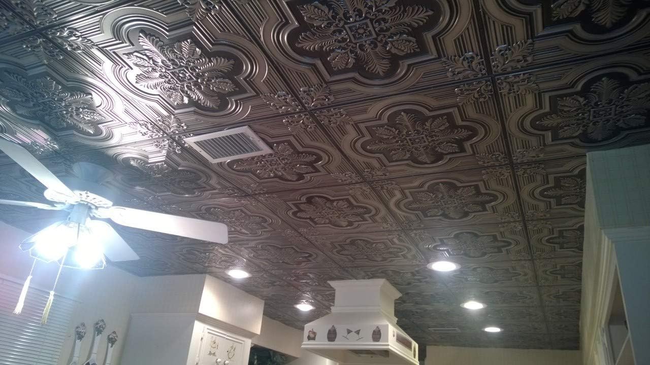 Frее Shірріng 🛒 From Plain To Beautiful In Hours 206 Large Snowflake PVC 2' x 2' Lay-in or Glue-up Ceiling Tile, Pack of 25, Antique Silver, 25 Piece