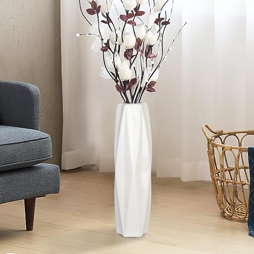 Miniatura 3 de Jarrón grande de cerámica de 17.7 pulgadas de alto, jarrones de flores modernos blancos altos para oficina, hogar, granja, decoración de sala de