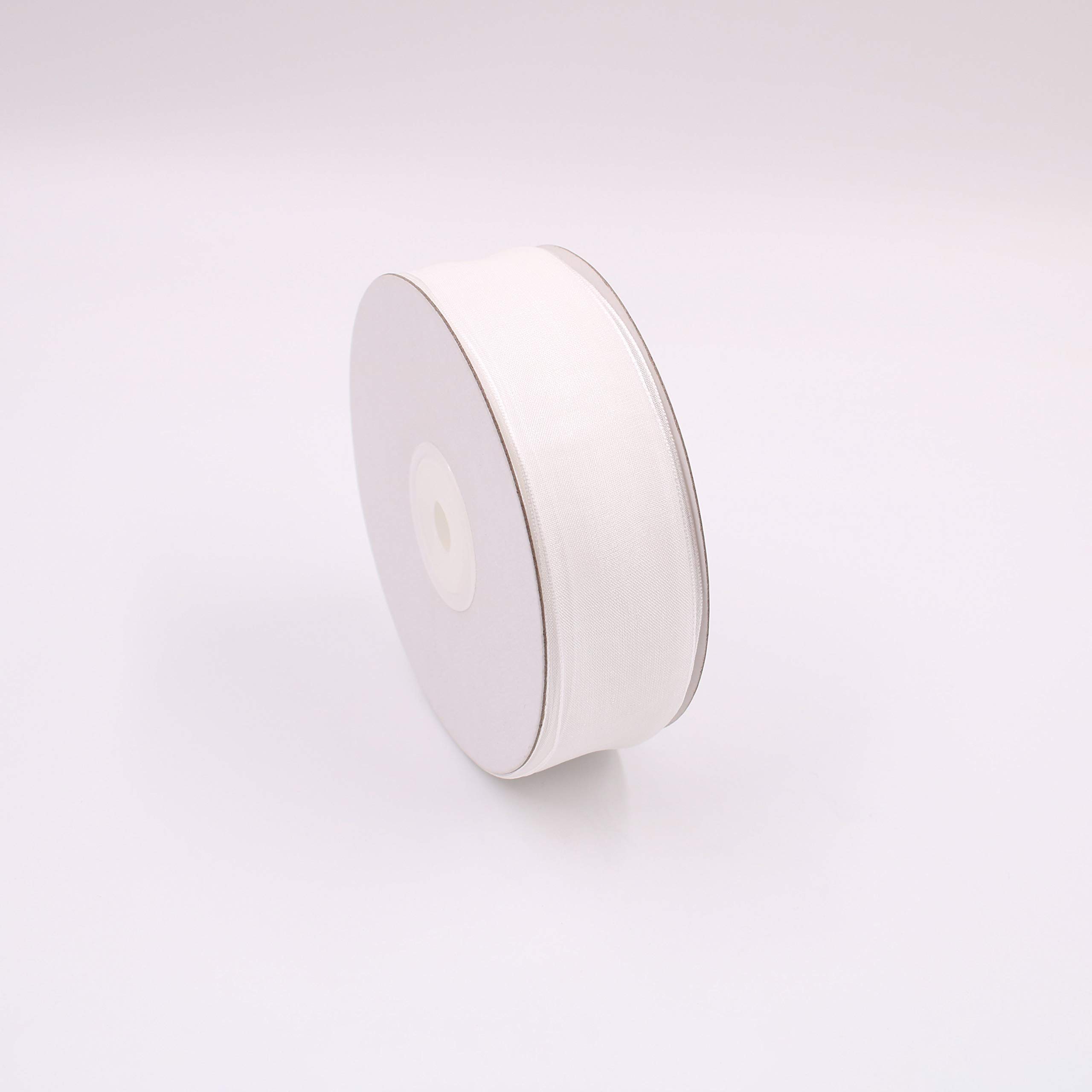 Hoyoo 1 Inch X 50 Yards Double Face 100% Polyester Organza Ribbon Spool Luxury for Wedding,Gift Wrapping,DIY Handmade (White, 1 Inch)