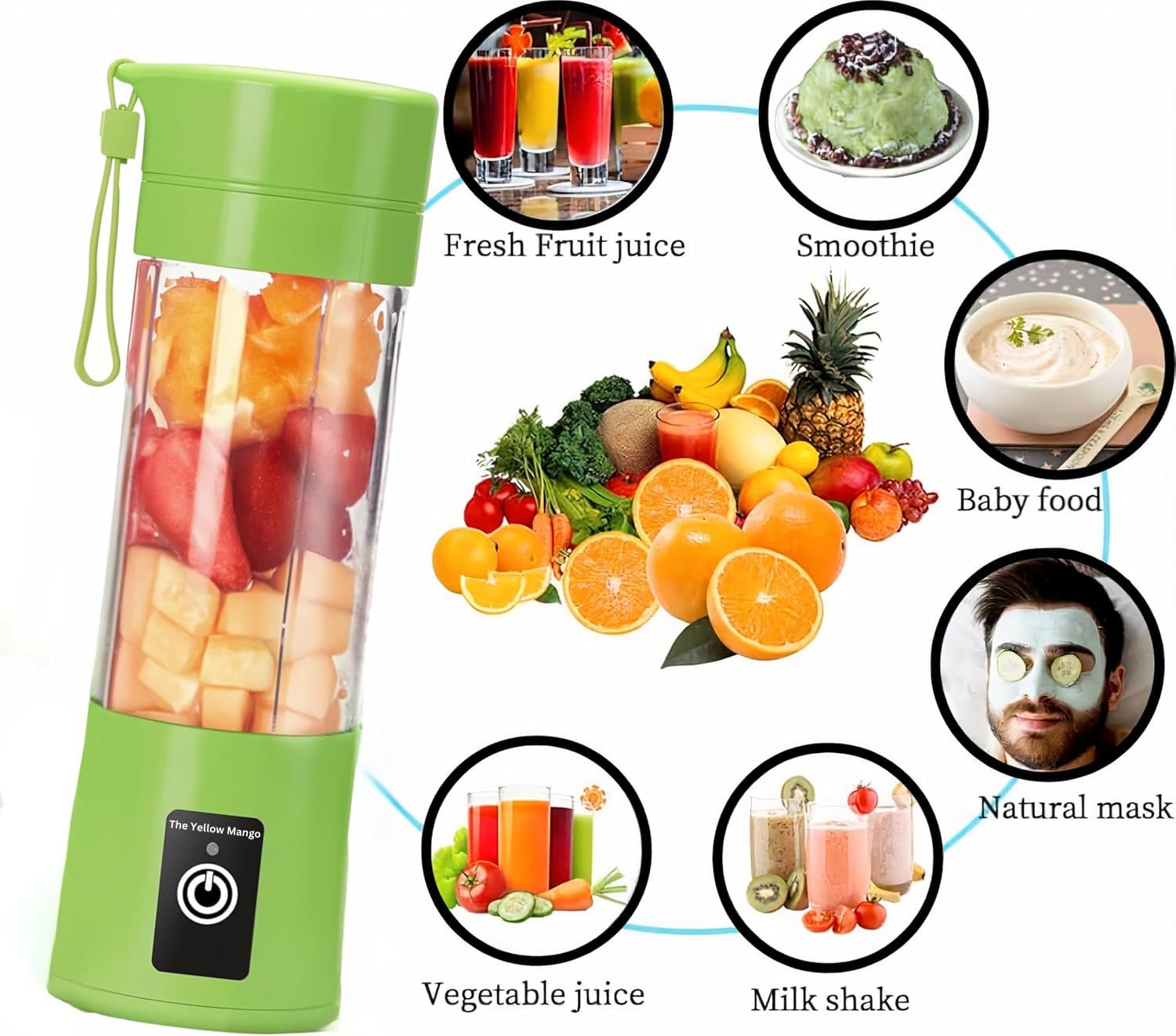 Portable Blender,Mini 6-blade Mixer for Smoothie,Milkshake, Juice, Mobile Hand juicer With USB Rechargeable For Travel, office, picnic, fitness (Green)