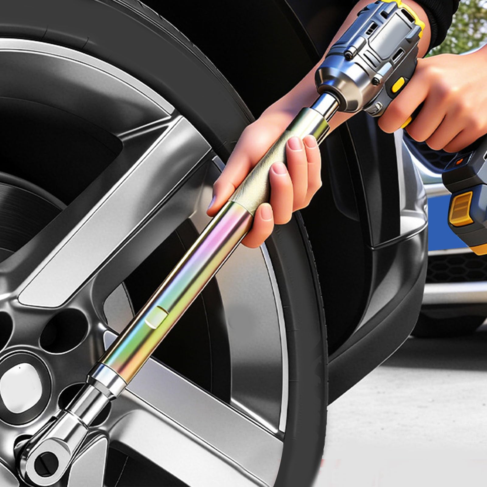 Elektryczny Klucz Przedłużający Odgięty, Przedłużacz Klucza Nasadowego 1/2 Cala z 5 Adapterami Nasadowymi i Adapterem Wiertarskim do Ciasnych i Wąskich Przestrzeni