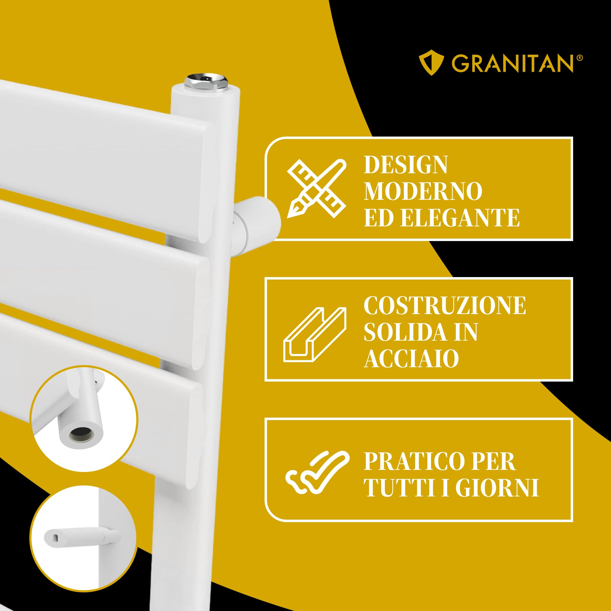 Granitan Termoarredo Bagno 80x45 cm - 407W - Termo Arredo da Bagno - Termoarredo Idraulico - Termosifone da Parete - Nero