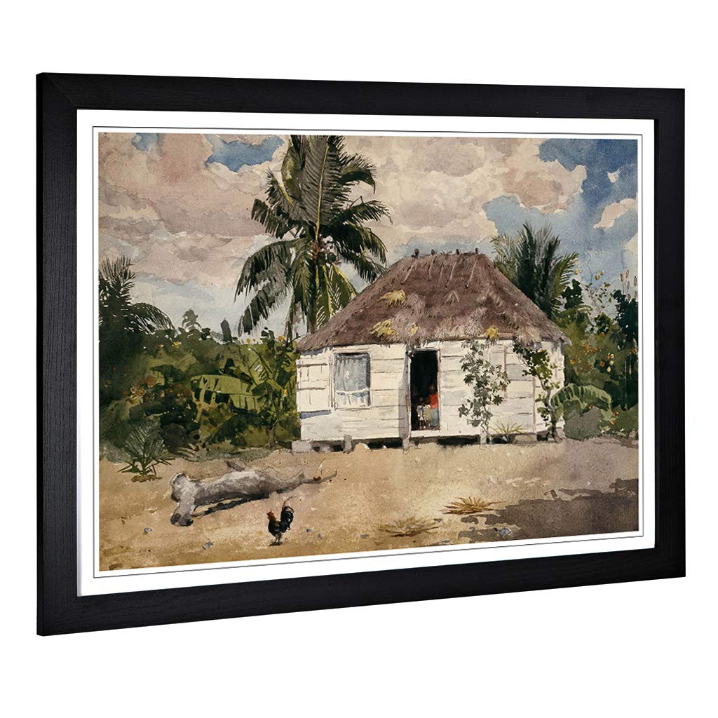 Big Box Art Framed Print of Winslow Homer Native Huts, Nassau Design | Wall Art Picture | Home Decor for Kitchen, Living Room, Bedroom, Hallway, Black, A2 / 24.5x18 Inch / 62x45cm