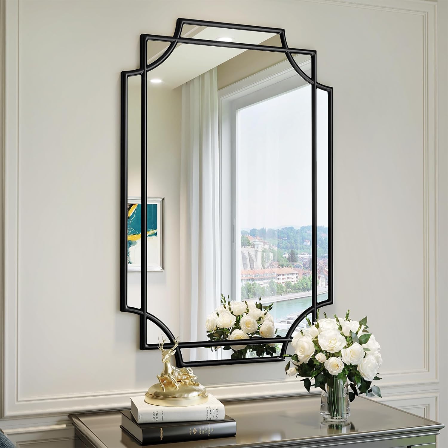 Dining Room Mirrors for Wall, 24x48 Inch Art Deco Black Decorative Mirror for Living Room, Bedroom, Entryway, Fireplace