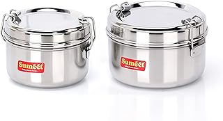 Sumeet Stainless Steel Meal Pack Lunch Box/Tiffin for Kids/School with Steel Separator Plate and Locking Clip, Set of 2Pc, Price In India