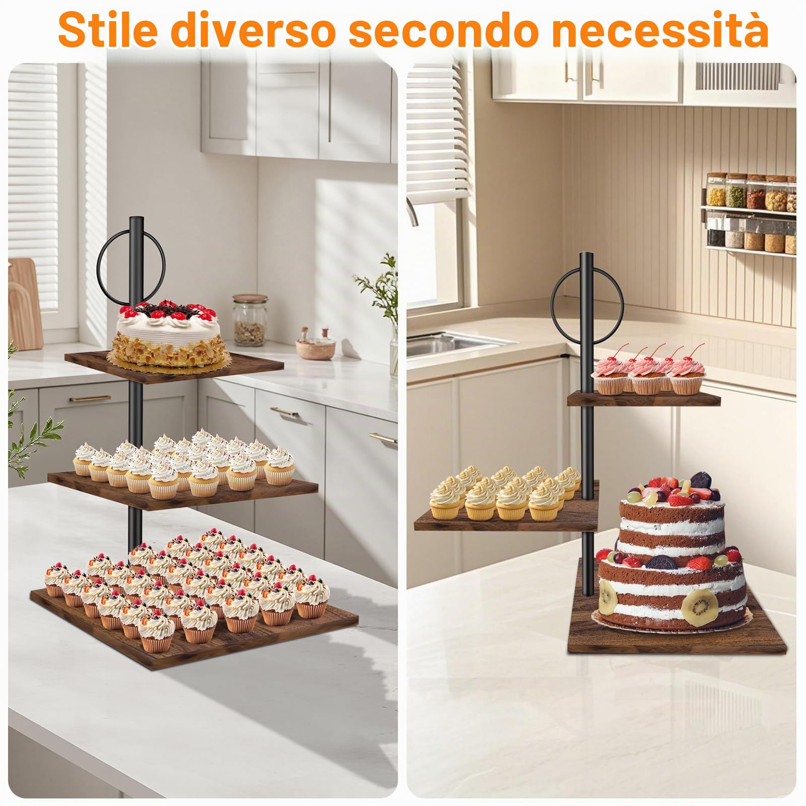 Alzata per Dolci in Legno, 3 Livelli Alzata per per 50 Cupcakes, Espositore per Buffet Torta per Matrimonio, Festa, Baby Shower, Compleanno, Quadrato Porta Brioches da Bar