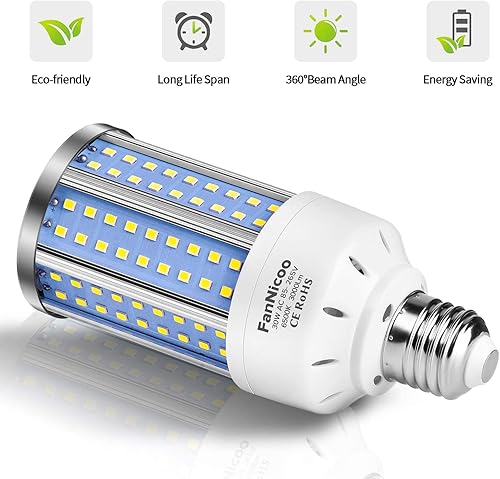 Miniatura 10 de Paquete de 2 bombillas LED de maíz equivalentes a 280 W, 4000 lúmenes, 6500 K, luz blanca fría de 40 W, lámpara LED de maíz, base media E26E27, para