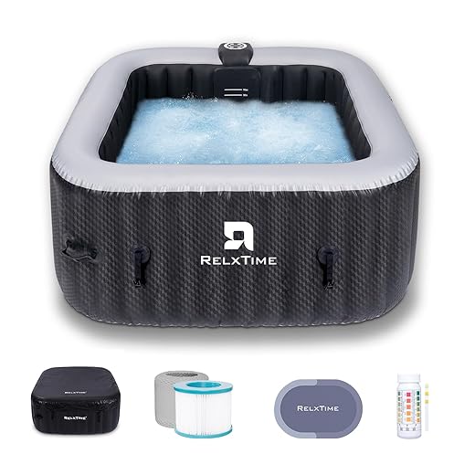 Inflatable Hot Tub 2-3 Person 110 Air Jets, Portable Blow Up Hottub with Cover, Built in Heater Pump, Square Outdoor Spa, Cup Holder, 2 Filters, Black