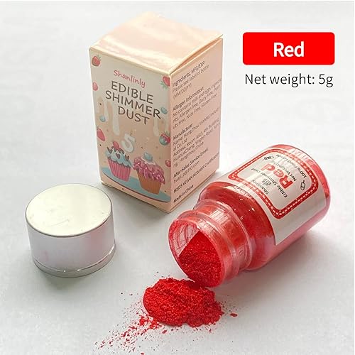 Miniatura 2 de Shanlinly Polvo de Brillo Comestible Rojo  0.18 oz de Polvo Brillante de Grado Alimenticio para Tartas, Polvo Metálico Comestible Colorante