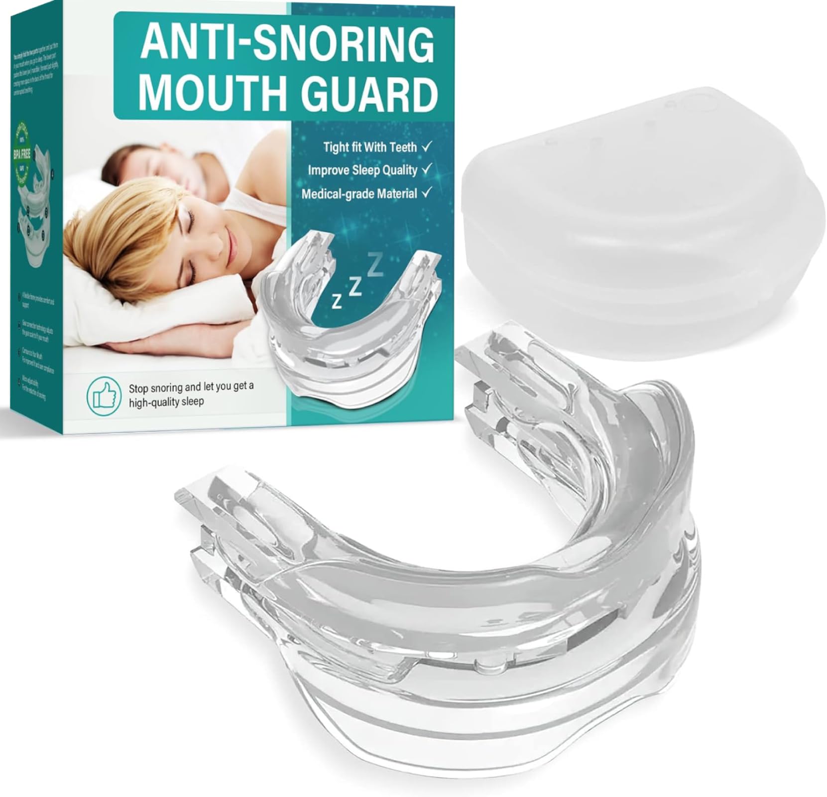Anti Snoring Device, Snoring Aids for Men Anti Snoring Mouthpiece Prevent Bruxism & Snore, Stop Snoring Aids Mouth Guard Comfortable for All Mouth Types