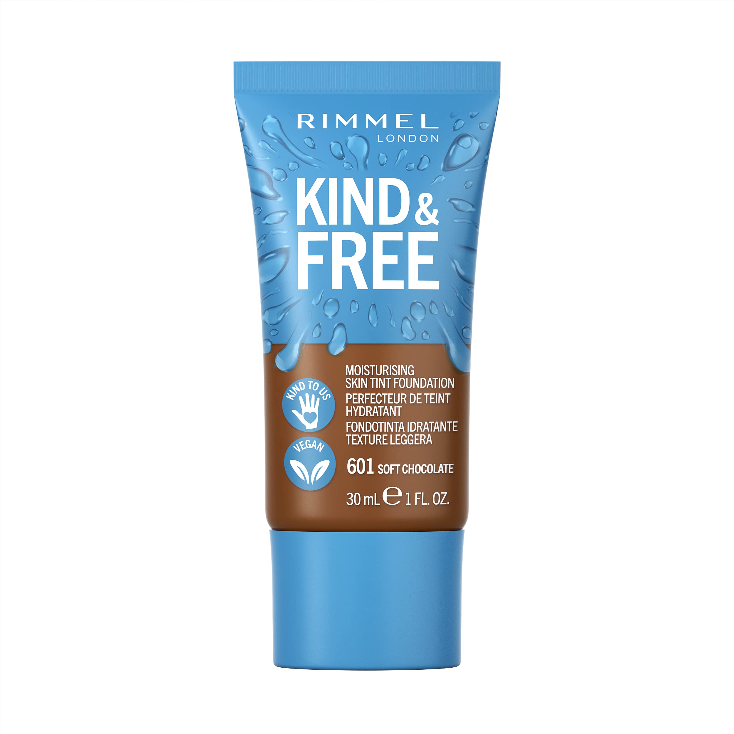 Rimmel Kind + Free Moisturising Skin Tint Foundation, Soft Chocolate 601, Dark, 30 ml (Pack of 1)