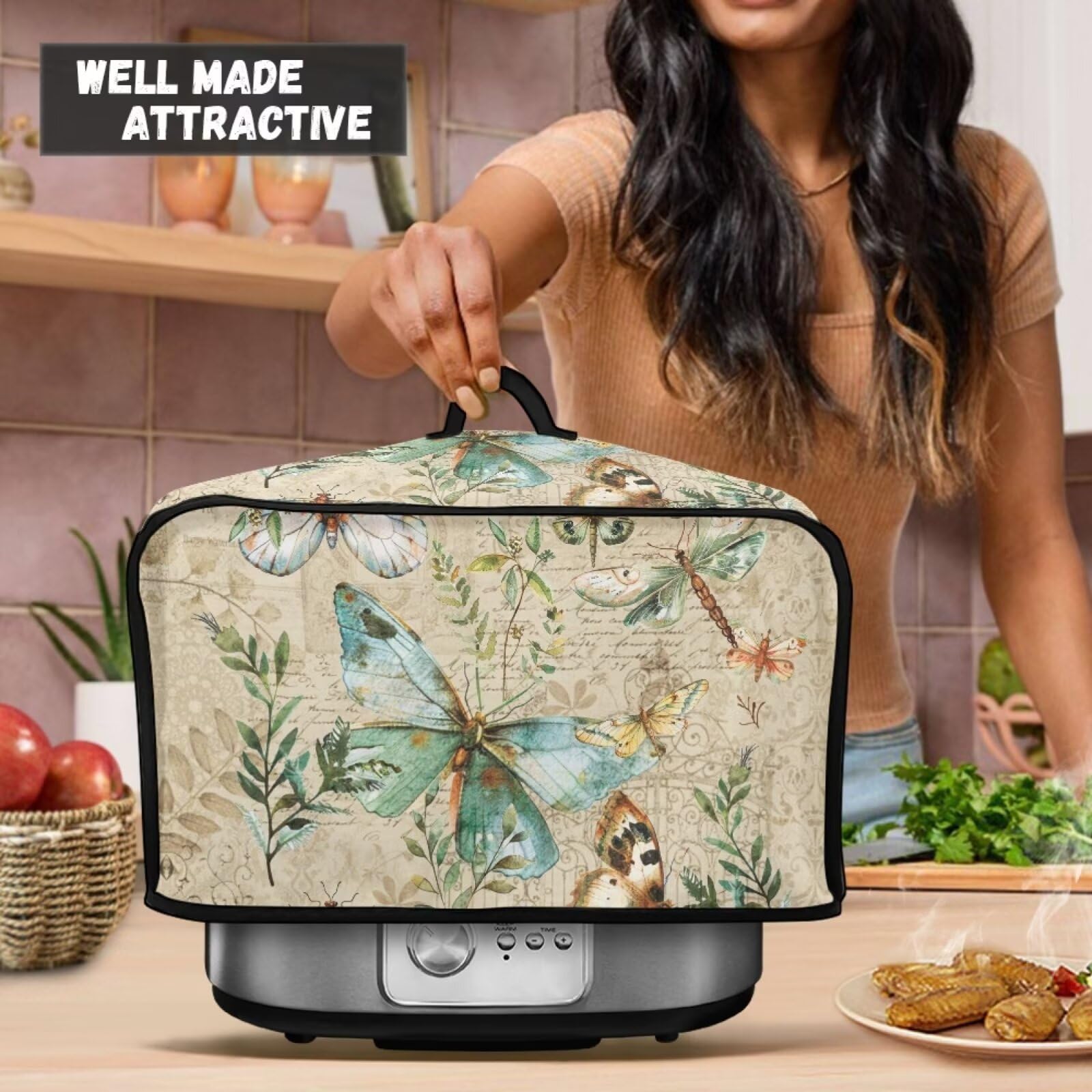 Tutolipy Running Horse Print Dust Cover For Slow Cooker & Kitchen Appliances - 17x9.8x10.8 Inch With Mesh Pocket