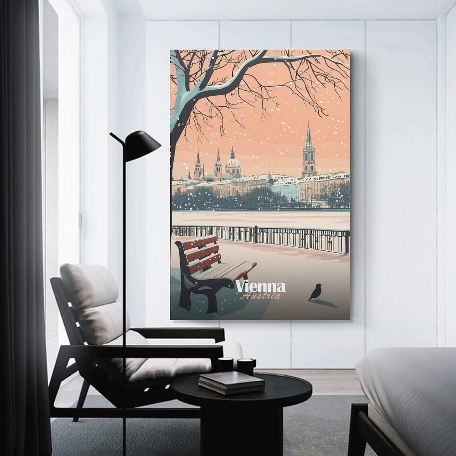 Junmoney Decorative Wall Artwork Snowy Vienna Cityscape, 12x18inch(30x45cm), for Home, Office, Studio Or Guest Room, A Flexible Wall Accent for Shared Spaces