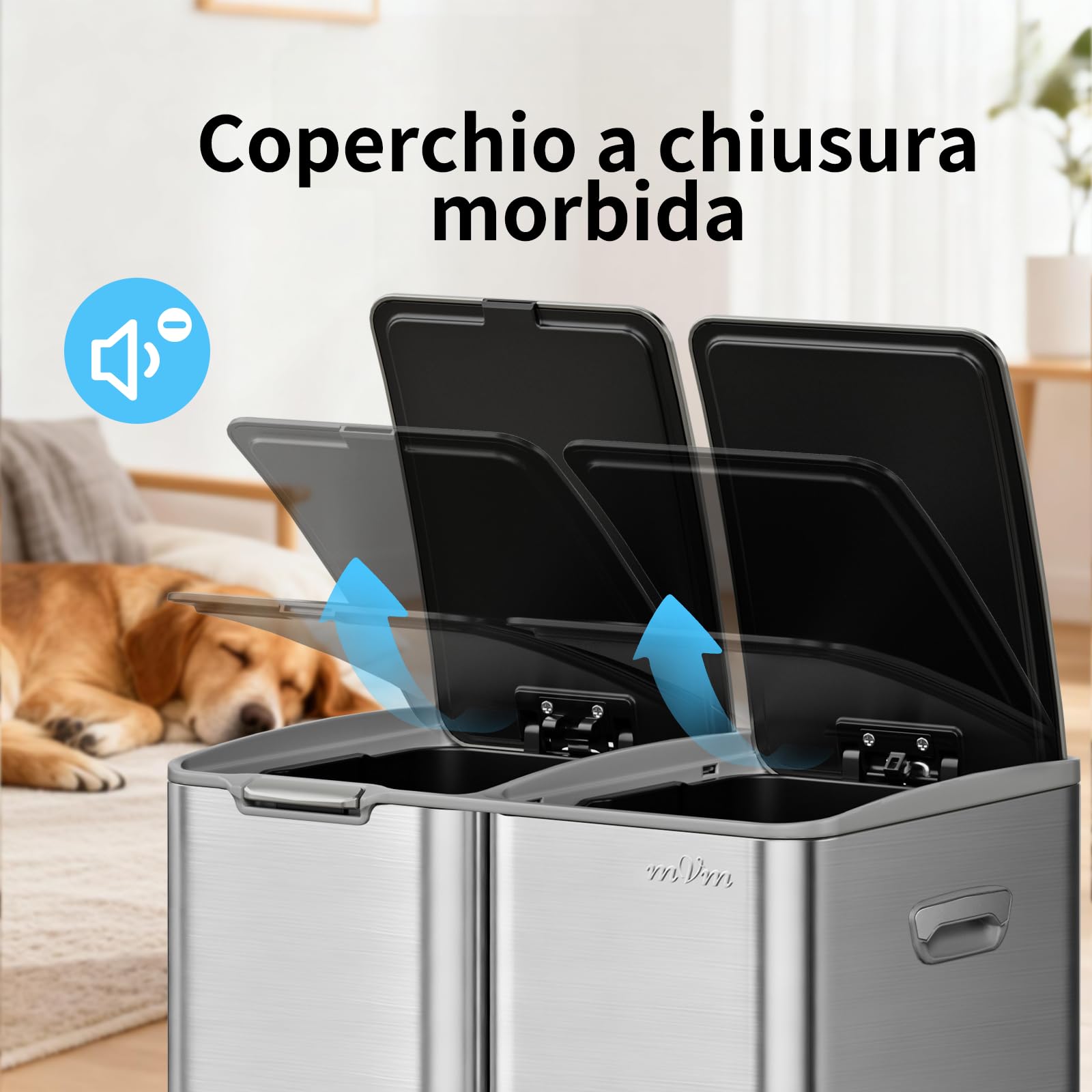 Pattumiera da Cucina Cestino 12 litri di 12 litri rotondi spazzatura in acciaio inox cestino cestino da cucina a piede cestino con coperchio di chiusura morbida cestino Cestino Della Camera da Letto