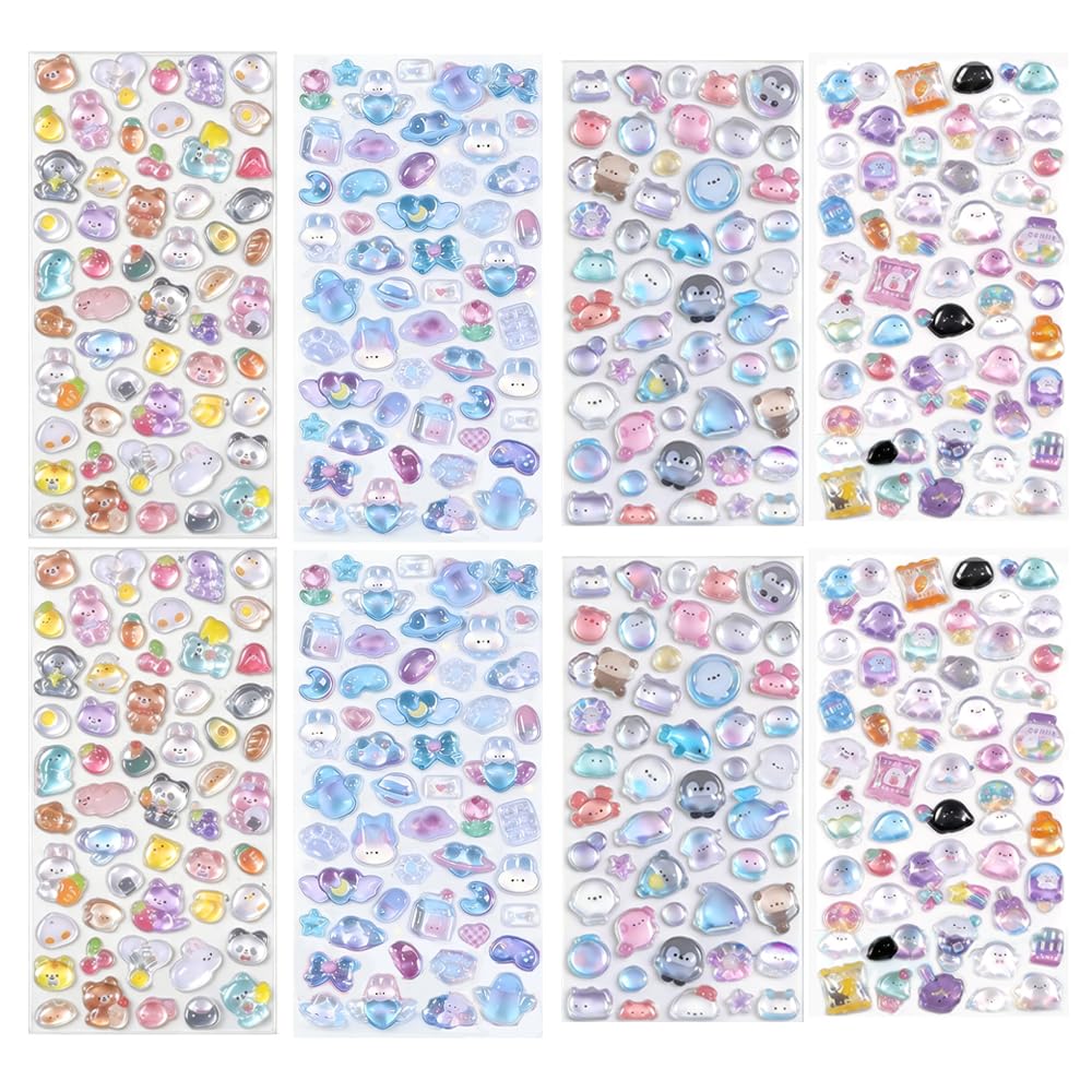ISHR 3dシール 8枚セット ぷくぷくシ ー ル ごほうびシール 立体 可愛い DIY用 日記帳用 手帳用 キラキラな 防水 貼り付け可能 携帯電話飾り用 手芸用品 (A)