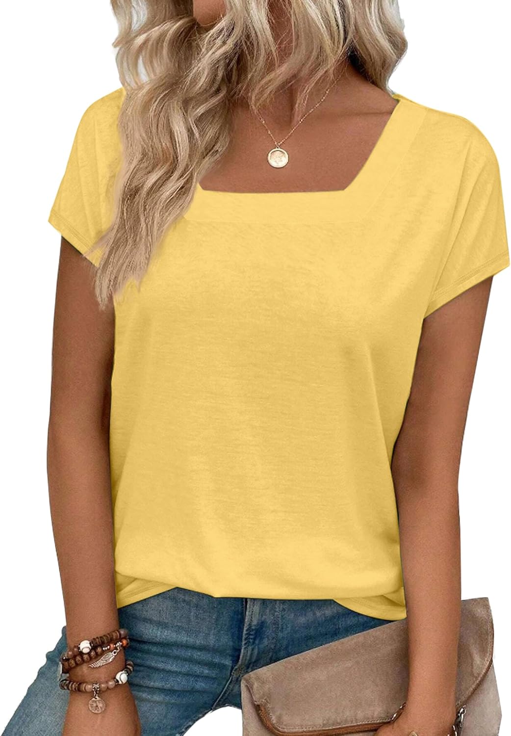 Womens Square Neck T Shirts Short Sleeve Summer Tops Casual Basic Tee Shirt 2025 Trendy Fashion Clothes