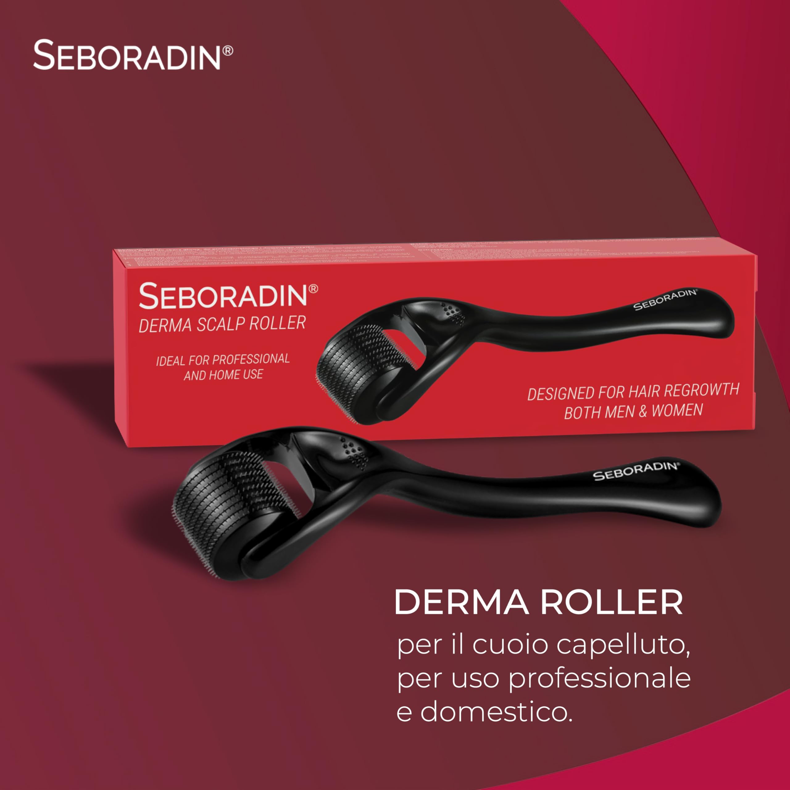 SEBORADIN Derma Roller 0,5 mm - Microneedling - Anti-caduta dei Capelli - Rigenerazione Capillare - Microcircolazione - Per Donne e Uomini