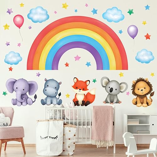 Miniatura 3 de DECOWALL SG3-2318 Animales de bebé en arco iris pegatinas de pared calcomanías decoración de arte niños sala de guardería extraíble Safari selva