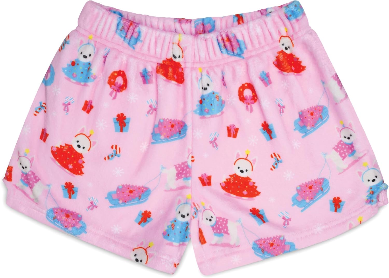 iscream Big Girls Silky Soft Plush Fun Print Fleece Shorts - Sweet Holiday Collection
