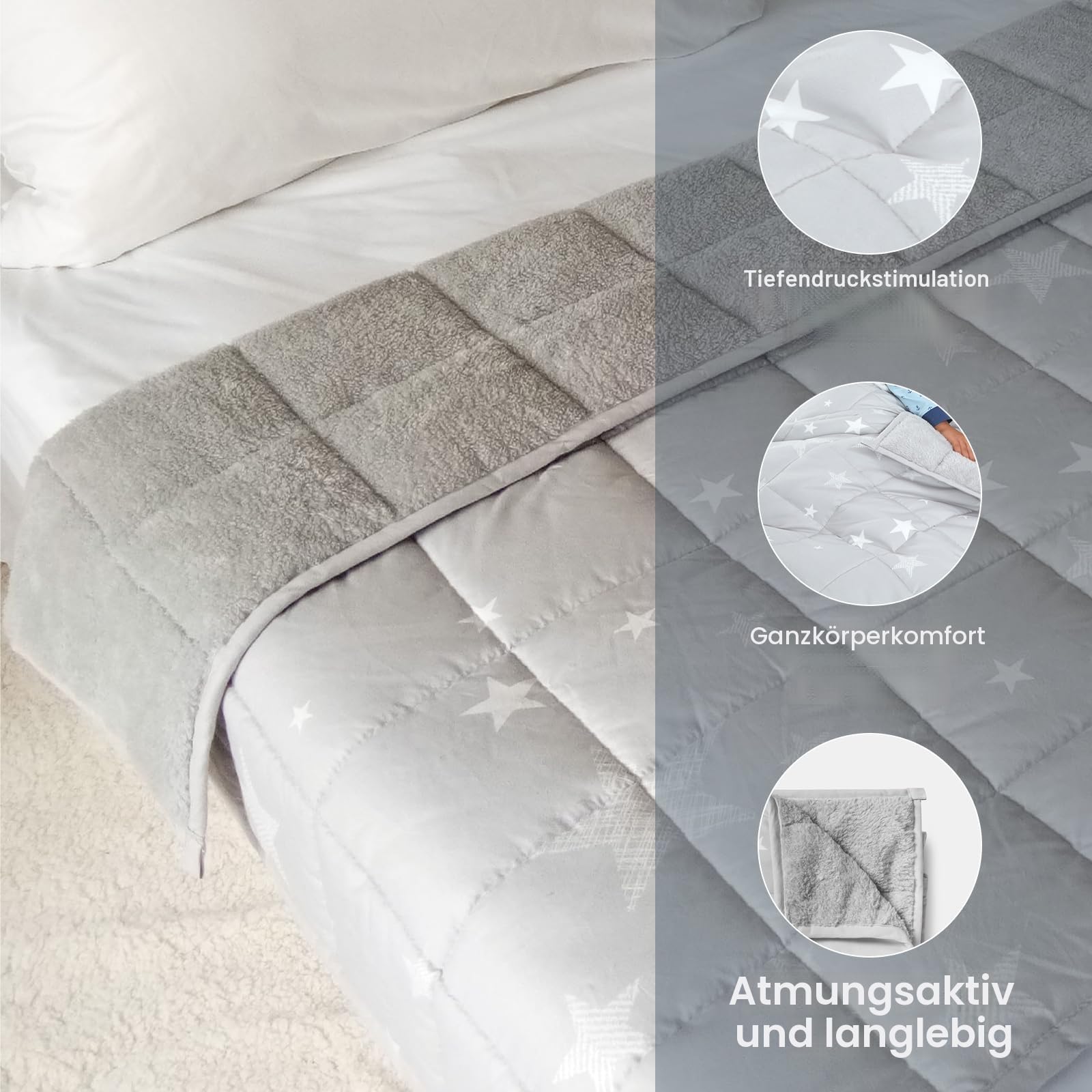 DREAMSCENE Gewichtsdecke 3kg Star 100 x 150 cm Silbergrau Weighted Blanket