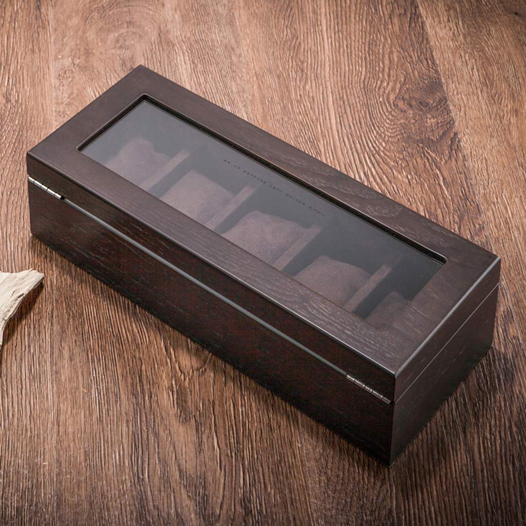 Boîte à Montres Présentoir de Bijoux Collection d'objets de Rangement Organisateur de casiers Plateau en Bois 5 Grille avec Doublure en Velours, Fermoir en métal