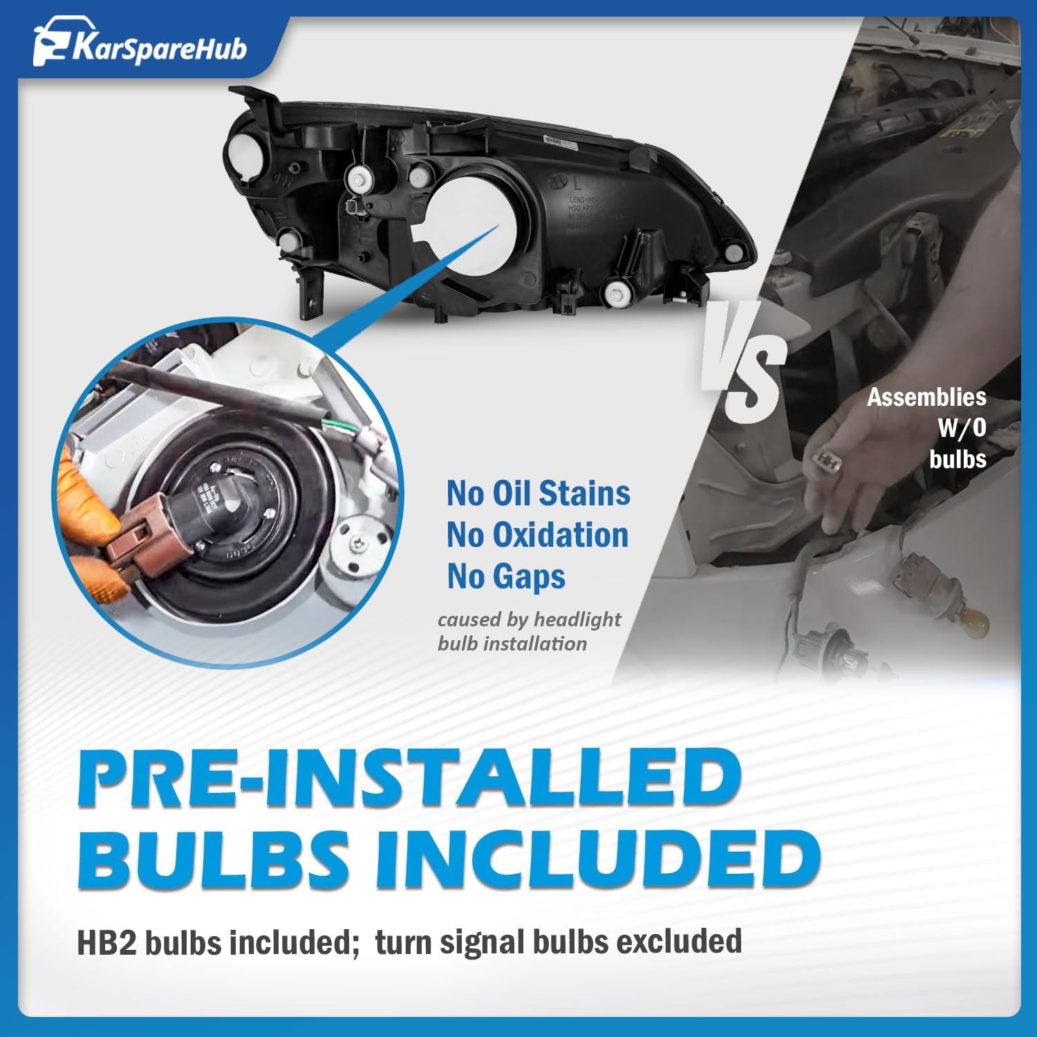 Headlights Assembly with Bulbs for 2001-2003 Honda Civic 2/4Door Headlamp Replacement Driver & Passenger Side