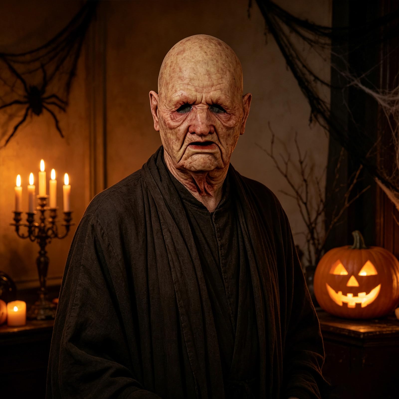 Old Man Mask Realistic Halloween Masquerade Latex Human Wrinkle Face Mask, D-beige - Image 5