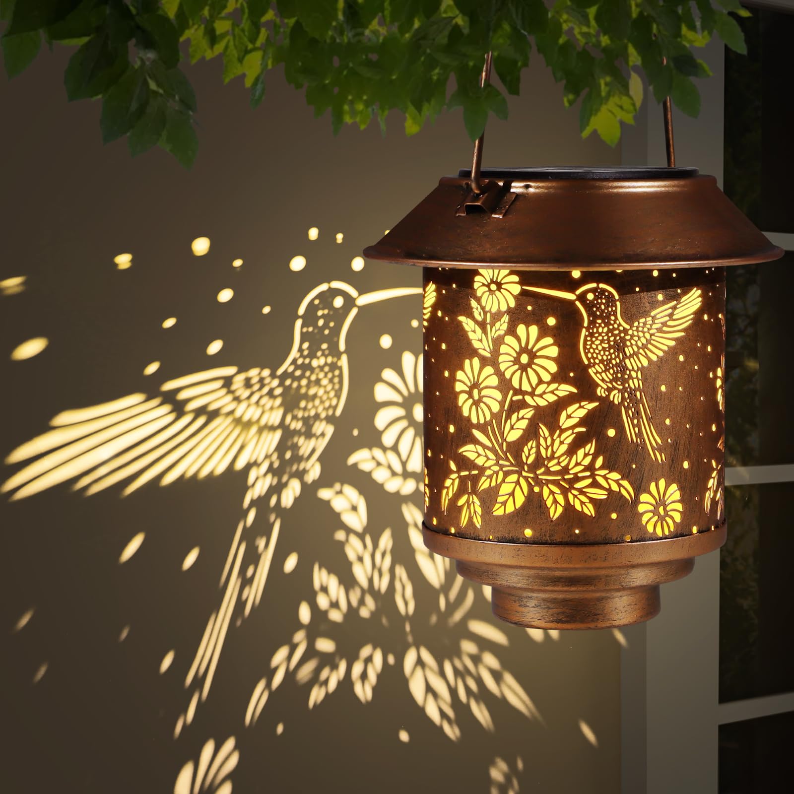 hummingbird solar lantern outdoor hanging sunflower lights gifts for women mom metal garden decor outside waterproof led lanterns for patio
