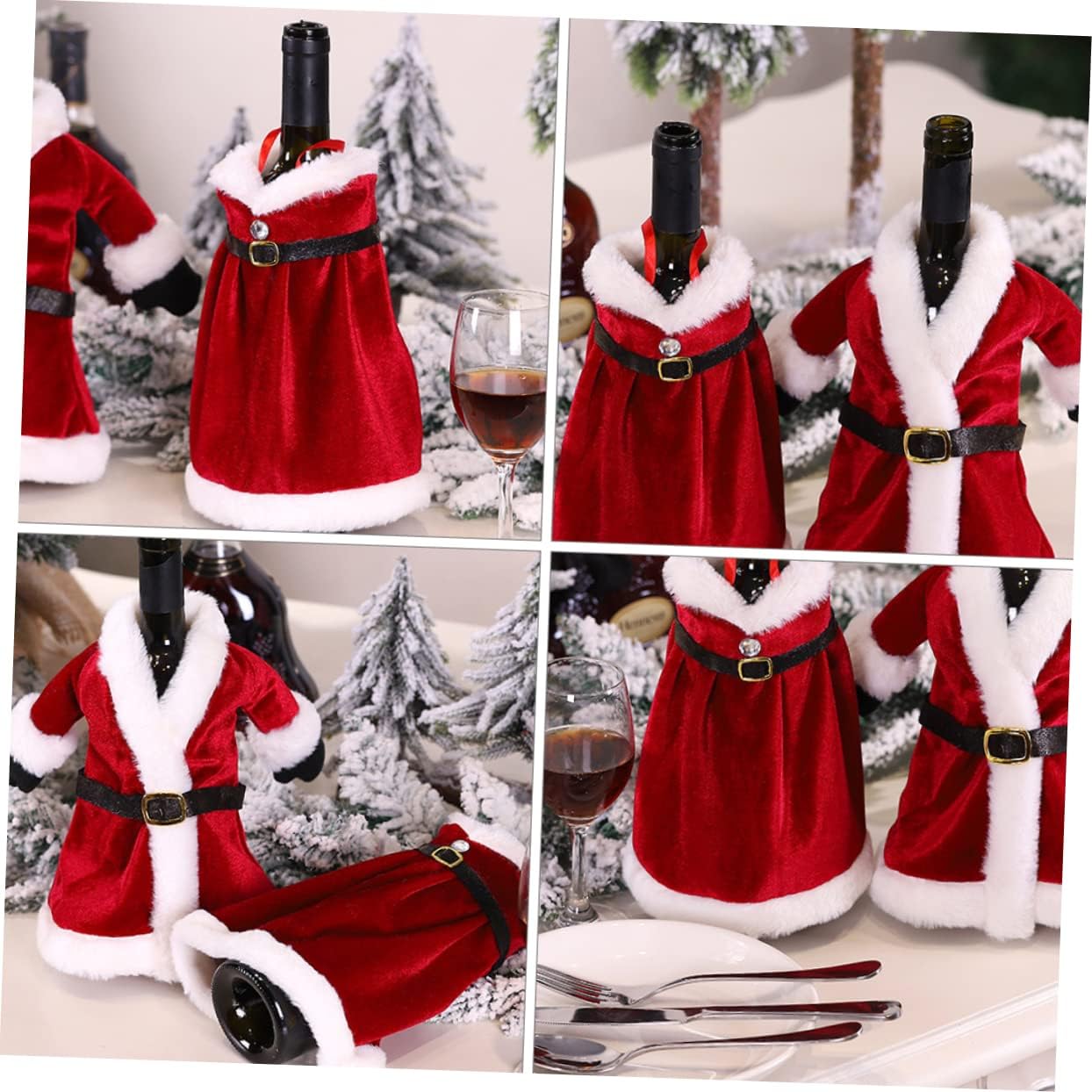 2pcs Christmas Wine Bottle Suit Cloth Dress Cover for Decoration image 4
