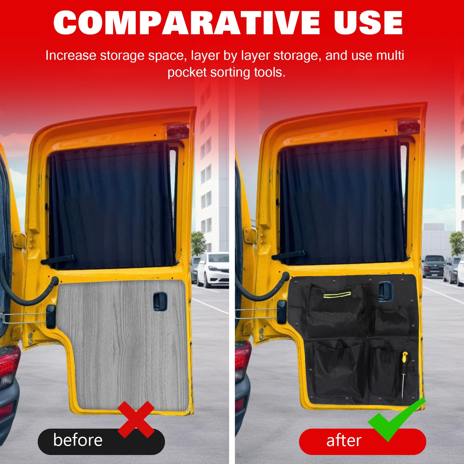 Scheunentor-Aufbewahrungsorganizer kompatibel mit VW T4 1990-2003, 2 Pcs Scheunentür Lagerorganisator für Kastenwagen /Wohnmobil Hecktür, Oxford-Taschen Kofferraumtaschen Zur Werkzeugaufbewahrung